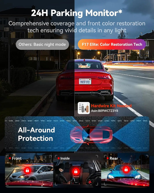 REDTIGER F17 Elite 4K Dash Camera 3 Channel Dash Cam 5.8Ghz Wifi GPS Full Night Color Touch Screen Voice Control Car Cameras HDR