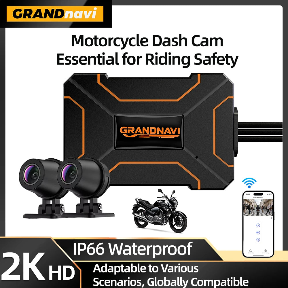 Motorcycle Dual DVR 1080P 2K Action Camera Recorder Front & Rearview Waterproof Motorcycle Dash Cam Night Vision Camera WiFi