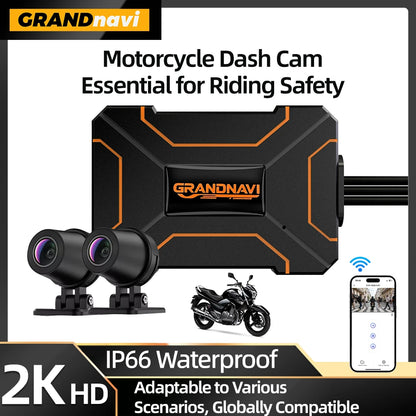 Motorcycle Dual DVR 1080P 2K Action Camera Recorder Front & Rearview Waterproof Motorcycle Dash Cam Night Vision Camera WiFi