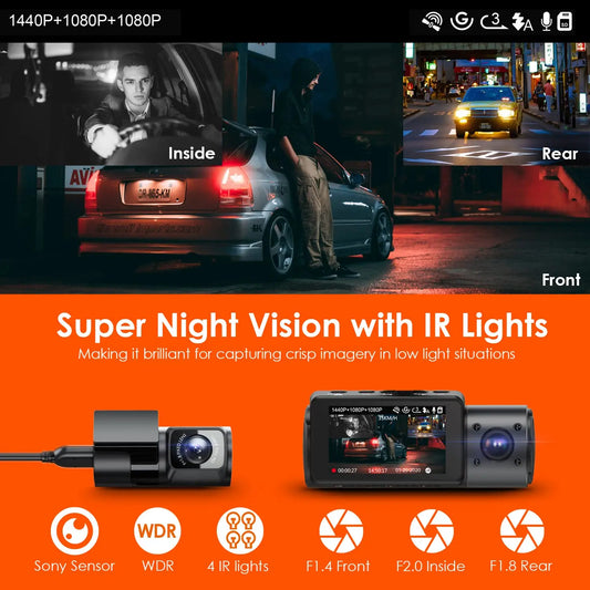 Vantrue N4 DashCam 4K Car Video Recorder Night Vision Car DVR Dashcam Rear View Camera with GPS Car Dash Cam Support 512GB Max