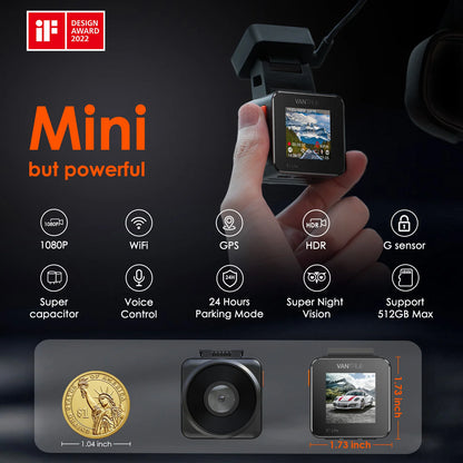 Vantrue E1 Lite Mini Dashcam 1080P WiFi Dash Camera with Free App Voice Control 24H Parking Mode Support 512GB Max