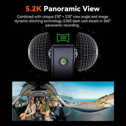 Vantrue E360 Dashcam 360° 5.2K Panoramic 5GHz WiFi&GPS Dual STARVIS 2 IR Night Vision Voice Control Touchscreen Camera for Cars