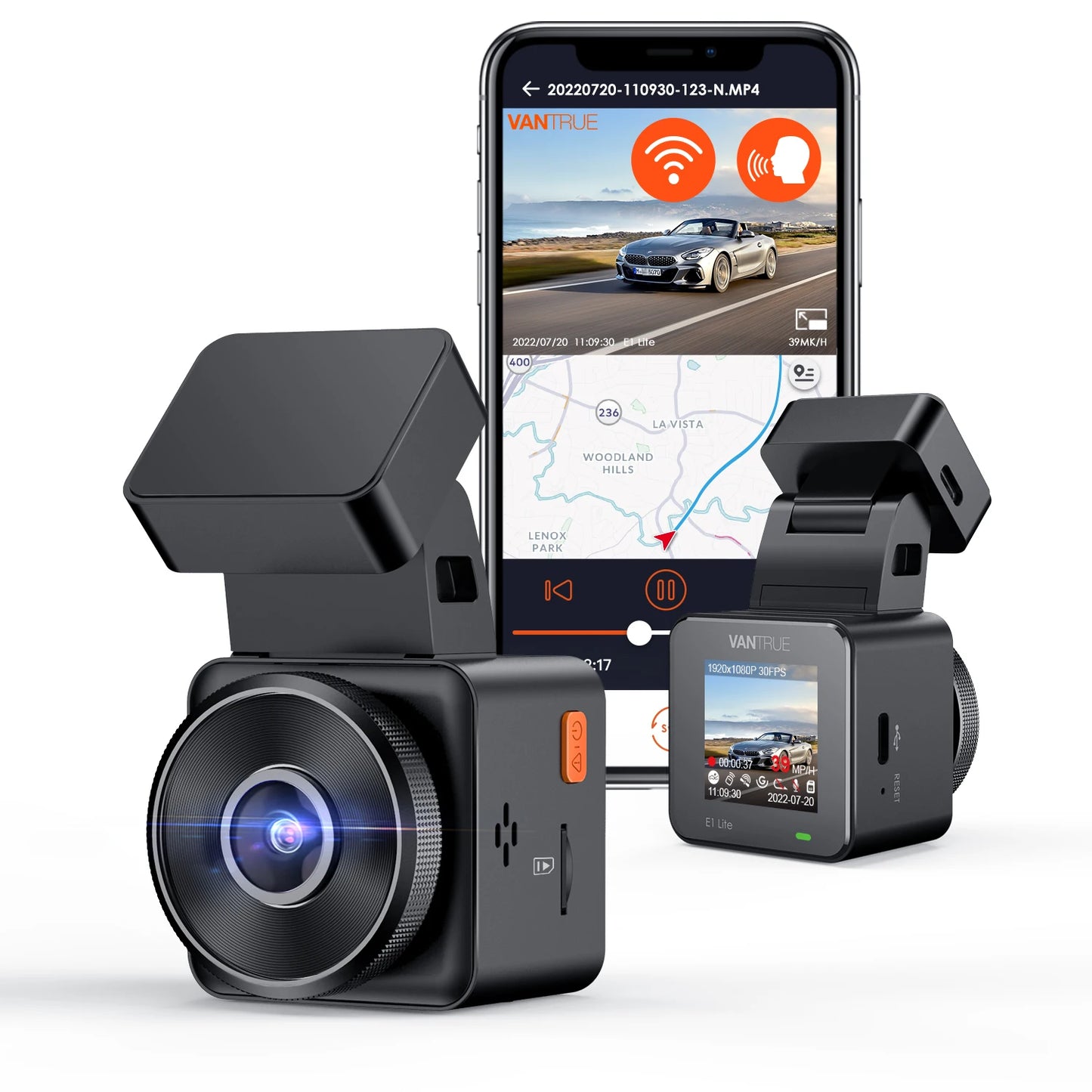 Vantrue E1 Lite Mini Dashcam 1080P WiFi Dash Camera with Free App Voice Control 24H Parking Mode Support 512GB Max