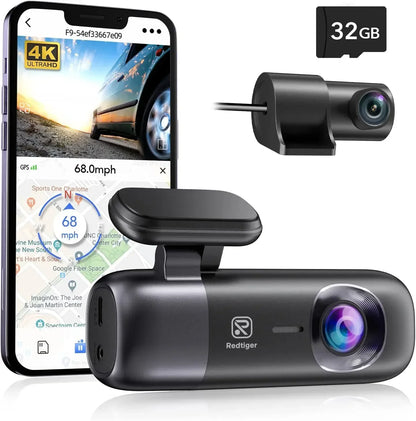 REDTIGER F9 Dash Cam 4K Dash Camera Front and Rear WiFi GPS Car Camera for Parking Mode Night Vision Car Recorder By App Control