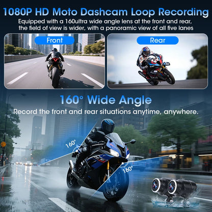 Dual 1080P Motorcycle DVR Full Body Waterproof Moto Camera WiFi Video Moto Dash Cam Front Rear Driving Video Recorder Black Box