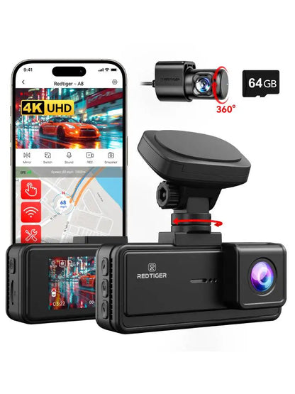 REDTIGER A8 4K+1080P ADAS Dash Cam 3.18" IPS Touch Screen Front And Rear Car Camera Built-in WiFi And GPS Car DVR Night Vision