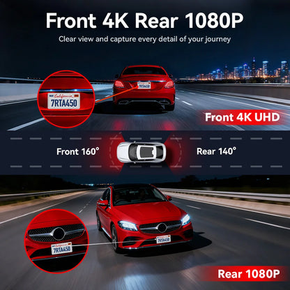 REDTIGER A4 Dash Camera Front and Rear 4k Dash Cam Drive Recorder for WiFi GPS Car Dvr for 24H Parking Mode Black Box for Car