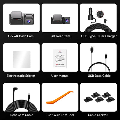 REDTIGER F77 Dashcam Front and Rear 4K+4K Dash Cam Dual Car Camera STARVIS 2 Night Vision Voice Control Built-in 5.8Ghz WiFi GPS