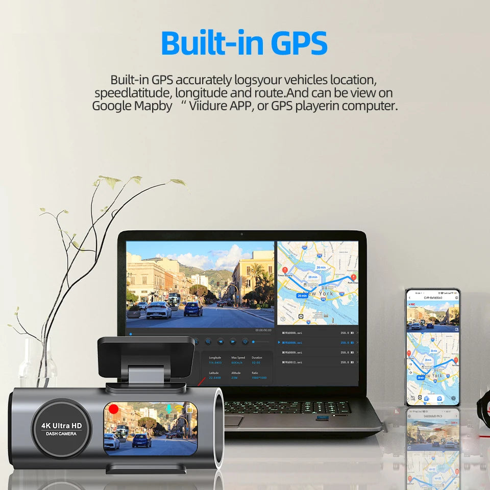 Dash Cam 4K GPS WIFI APP 24H Night Vision Mini Optional Rear Lens Dashcam Car DVR Video Recorder Camera For Car Black Box