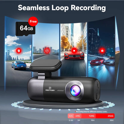 REDTIGER F9 Dash Cam 4K Dash Camera Front and Rear WiFi GPS Car Camera for Parking Mode Night Vision Car Recorder By App Control