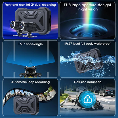 Dual 1080P Motorcycle DVR Full Body Waterproof Moto Camera WiFi Video Moto Dash Cam Front Rear Driving Video Recorder Black Box