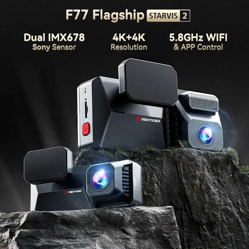 REDTIGER F77 Dashcam Front and Rear 4K+4K Dash Cam Dual Car Camera STARVIS 2 Night Vision Voice Control Built-in 5.8Ghz WiFi GPS