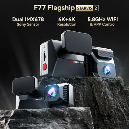 REDTIGER F77 Dashcam Front and Rear 4K+4K Dash Cam Dual Car Camera STARVIS 2 Night Vision Voice Control Built-in 5.8Ghz WiFi GPS
