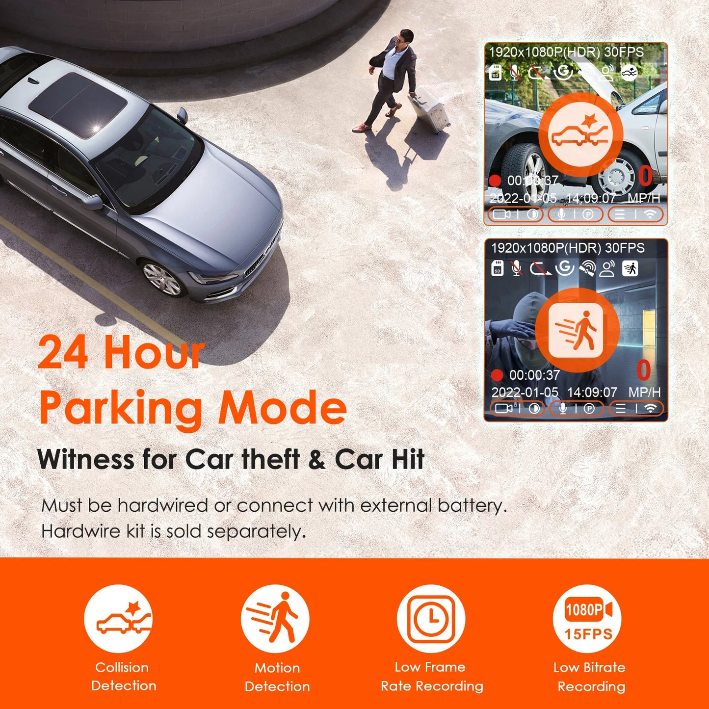 Vantrue E1 Lite Mini Dashcam 1080P WiFi Dash Camera with Free App Voice Control 24H Parking Mode Support 512GB Max