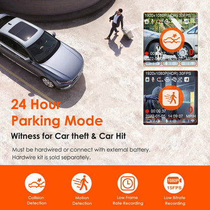 Vantrue E1 Lite Mini Dashcam 1080P WiFi Dash Camera with Free App Voice Control 24H Parking Mode Support 512GB Max