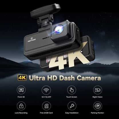 REDTIGER A8 4K+1080P ADAS Dash Cam 3.18" IPS Touch Screen Front And Rear Car Camera Built-in WiFi And GPS Car DVR Night Vision