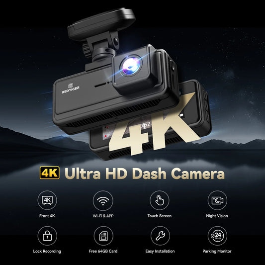 REDTIGER A8 4K+1080P ADAS Dash Cam 3.18" IPS Touch Screen Front And Rear Car Camera Built-in WiFi And GPS Car DVR Night Vision