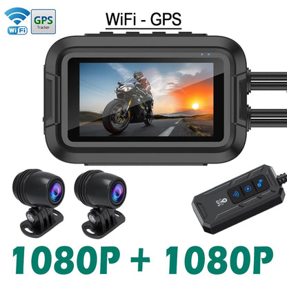 Motorcycle Dash Cam Dual 1080P Full Body Waterproof Moto Camera WiFi GPS DashCam Front Rear Driving Video Recorder DVR Black Box
