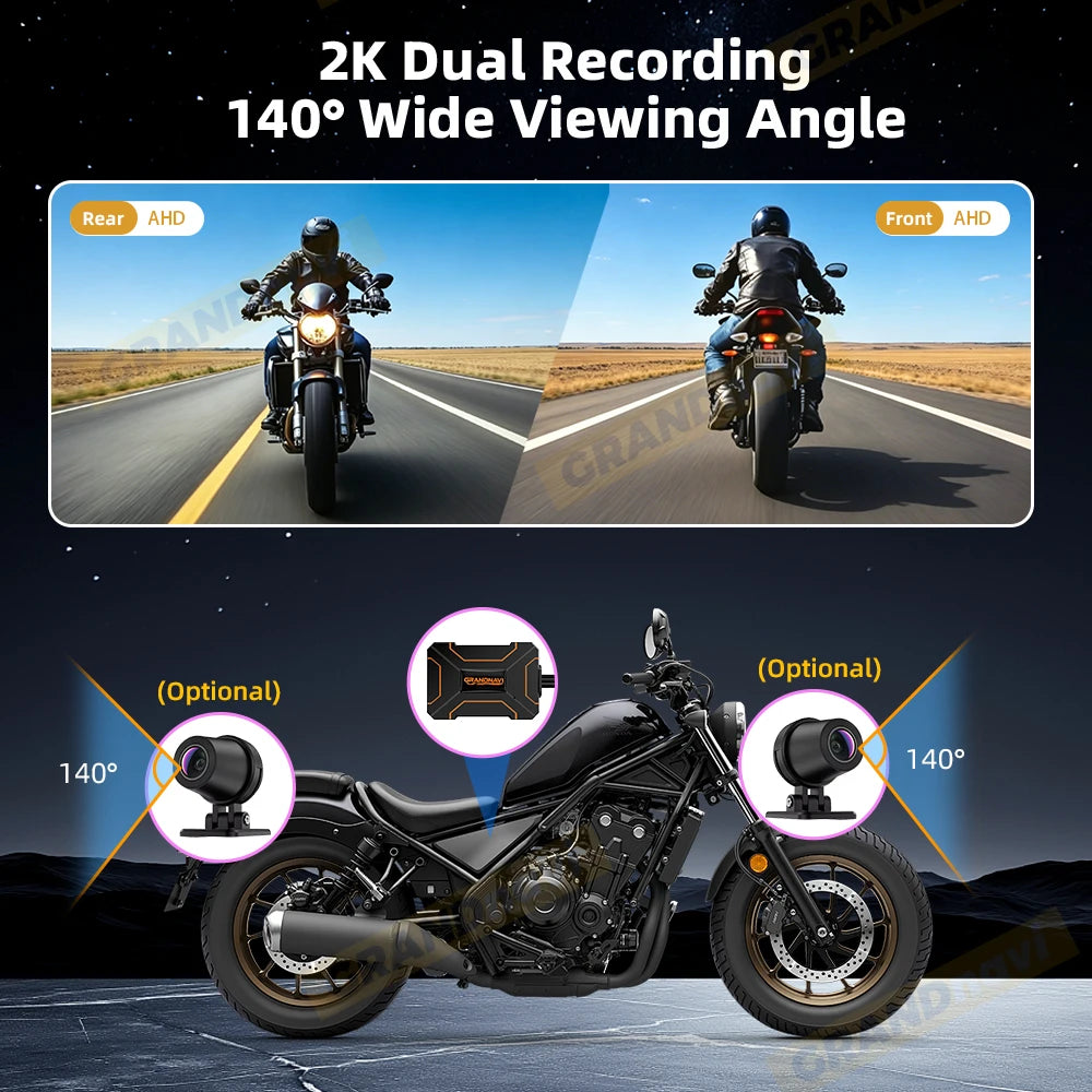 Motorcycle Dual DVR 1080P 2K Action Camera Recorder Front & Rearview Waterproof Motorcycle Dash Cam Night Vision Camera WiFi