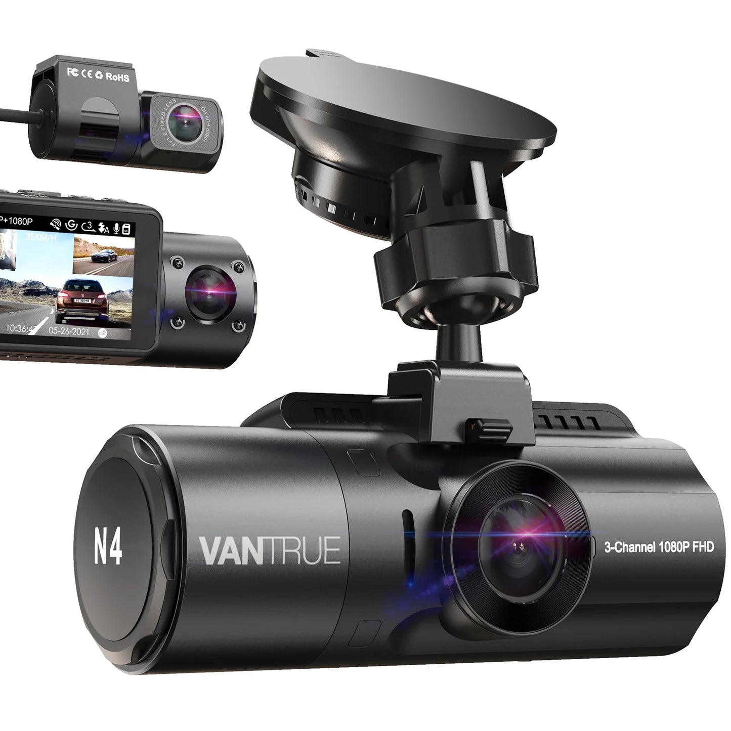Vantrue N4 DashCam 4K Car Video Recorder Night Vision Car DVR Dashcam Rear View Camera with GPS Car Dash Cam Support 512GB Max