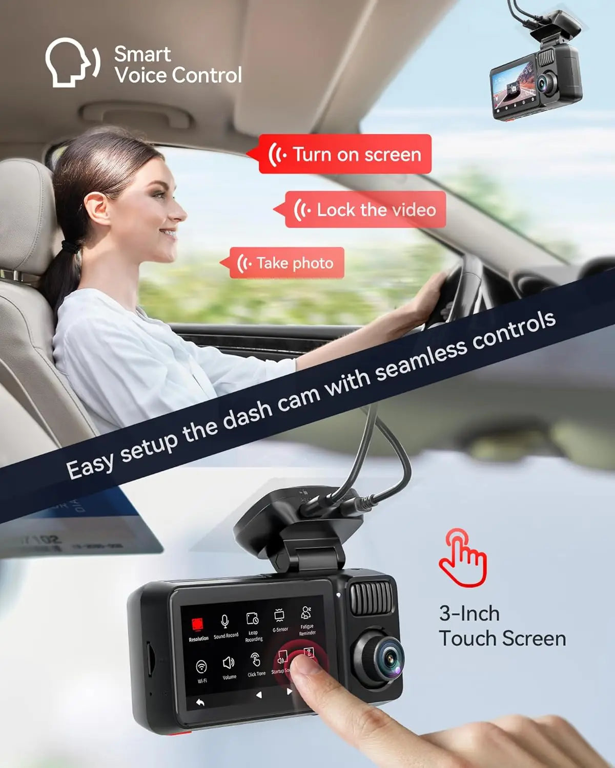 REDTIGER F17 Elite 4K Dash Camera 3 Channel Dash Cam 5.8Ghz Wifi GPS Full Night Color Touch Screen Voice Control Car Cameras HDR