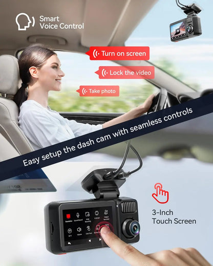 REDTIGER F17 Elite 4K Dash Camera 3 Channel Dash Cam 5.8Ghz Wifi GPS Full Night Color Touch Screen Voice Control Car Cameras HDR
