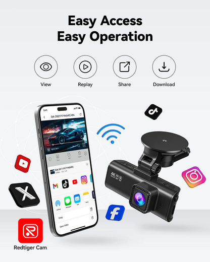 REDTIGER F7NP 4K+1080P Dash Camera for Cars 3.18” IPS Screen Built-in WiFi GPS Mini Dash Cam Recorder Dvr for 24H Parking Mode