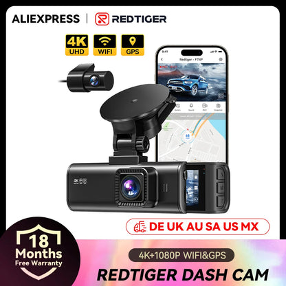 REDTIGER F7NP 4K+1080P Dash Camera for Cars 3.18” IPS Screen Built-in WiFi GPS Mini Dash Cam Recorder Dvr for 24H Parking Mode