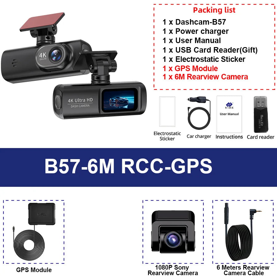 4K WIFI Dash Cam Mini CAR DVR Support Front and Rear Dual Lens 1080P Black Box Room Night Vision Camera Parking Monitor