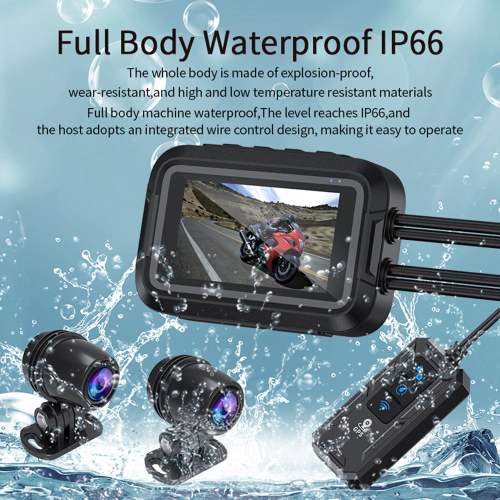 Motorcycle Dash Cam Dual 1080P Full Body Waterproof Moto Camera WiFi GPS DashCam Front Rear Driving Video Recorder DVR Black Box