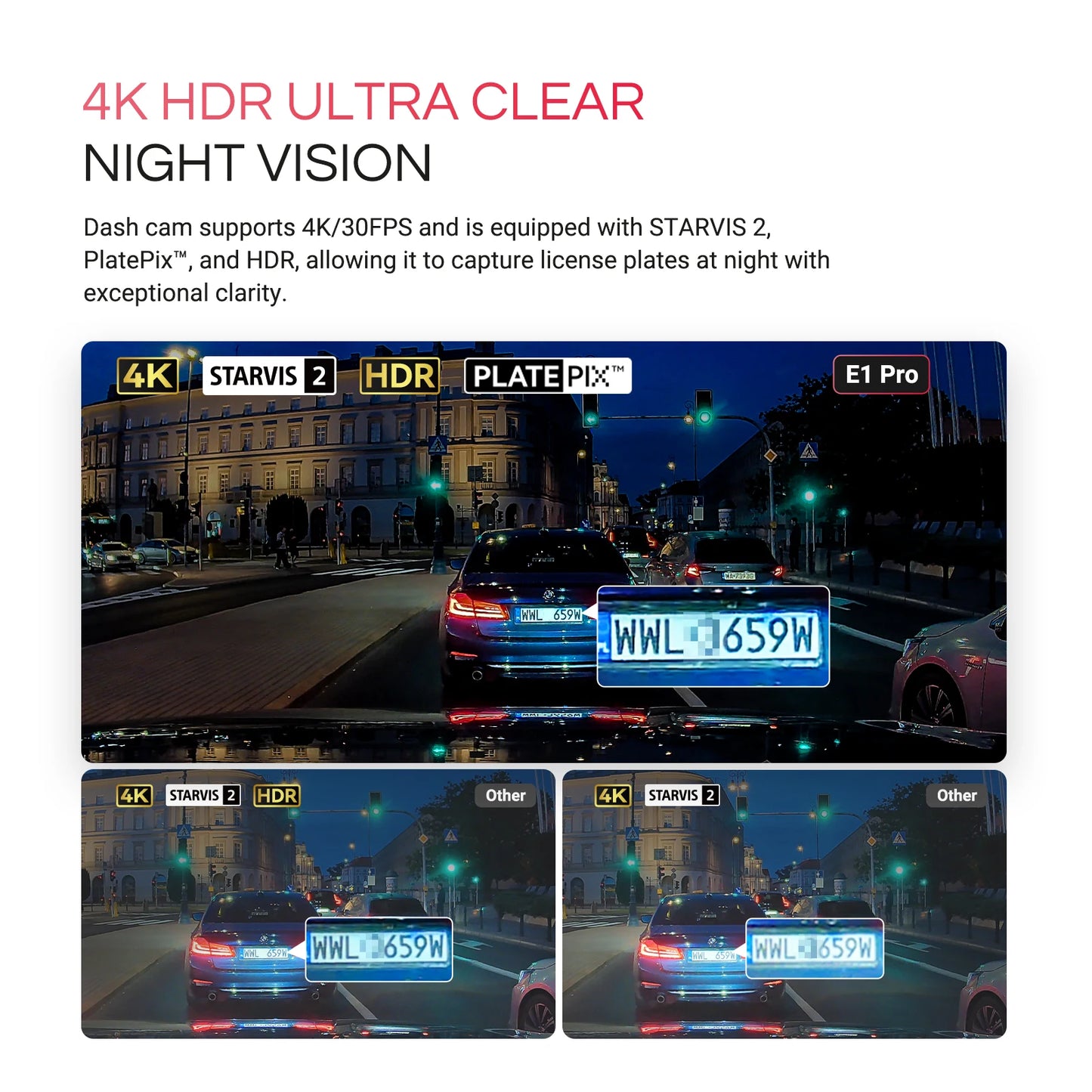 Vantrue E1 Pro 4K Mini DashCam Front STARVIS 2 Plate Pix™ HDR Night Vision Dash Camera for Car 5G WiFi&GPS Support 1TB Max