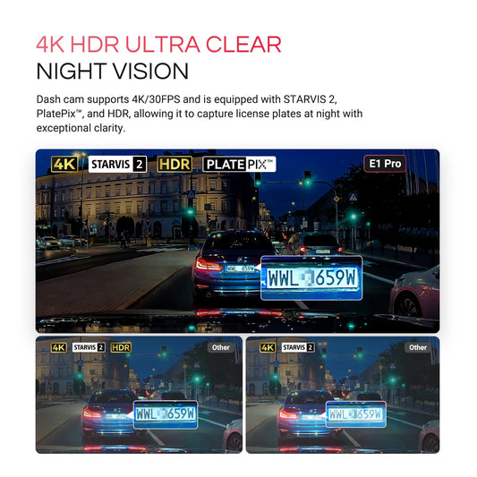 Vantrue E1 Pro 4K Mini DashCam Front STARVIS 2 Plate Pix™ HDR Night Vision Dash Camera for Car 5G WiFi&GPS Support 1TB Max