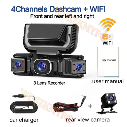 New WIFI 4Channel 360 Degree  Car Dvr 1080P Video Recorder WiFi APP Dashcam 24h Parking Monitor Rear View Camera Car Recorder