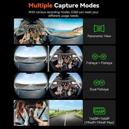 Vantrue E360 Dashcam 360° 5.2K Panoramic 5GHz WiFi&GPS Dual STARVIS 2 IR Night Vision Voice Control Touchscreen Camera for Cars