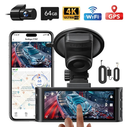 REDTIGER F7N TOUCH 4K Dash Cam Starvis 2 IMX675 5.8Ghz WIFI Car Camera For Night Vision WDR From Front and Rear Dash Camera