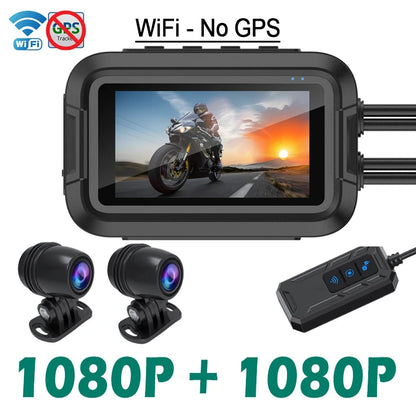 Motorcycle Dash Cam Dual 1080P Full Body Waterproof Moto Camera WiFi GPS DashCam Front Rear Driving Video Recorder DVR Black Box
