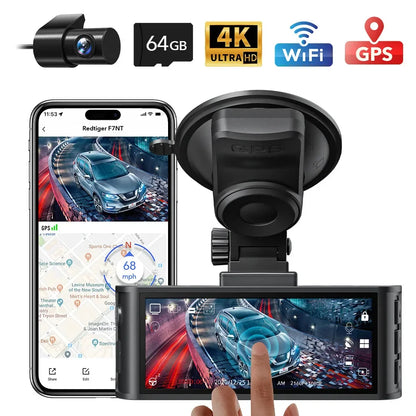 REDTIGER F7N TOUCH 4K Dash Cam Starvis 2 IMX675 5.8Ghz WIFI Car Camera For Night Vision WDR From Front and Rear Dash Camera