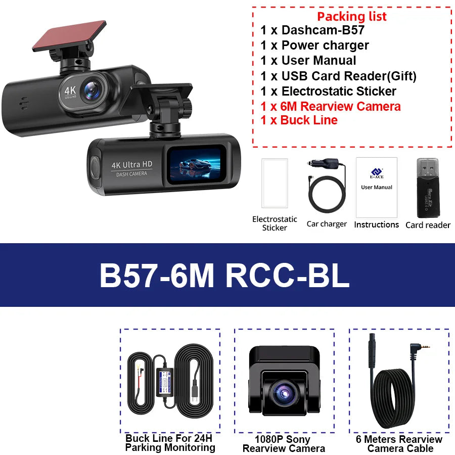 4K WIFI Dash Cam Mini CAR DVR Support Front and Rear Dual Lens 1080P Black Box Room Night Vision Camera Parking Monitor