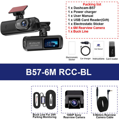 4K WIFI Dash Cam Mini CAR DVR Support Front and Rear Dual Lens 1080P Black Box Room Night Vision Camera Parking Monitor