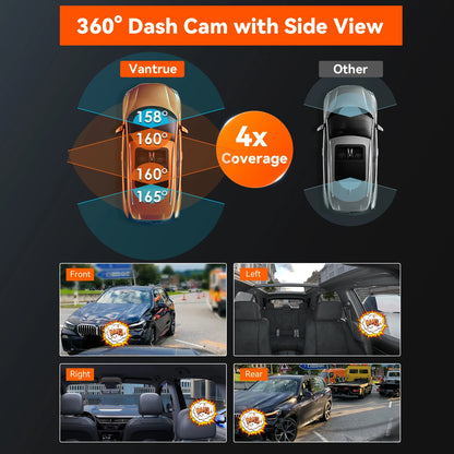 Vantrue N5 DashCam 4 Channel WiFi 360° All Sides 2.7K+1080P*3 GPS Tracking  Smart Voice Control Rotatable Camera Car accessories
