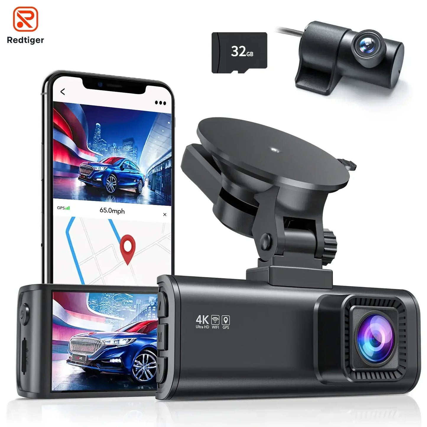 REDTIGER F7NP 4K+1080P Dash Camera for Cars 3.18” IPS Screen Built-in WiFi GPS Mini Dash Cam Recorder Dvr for 24H Parking Mode