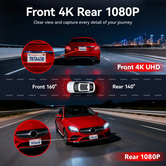 REDTIGER A4 Dash Camera Front and Rear 4k Dash Cam Drive Recorder for WiFi GPS Car Dvr for 24H Parking Mode Black Box for Car