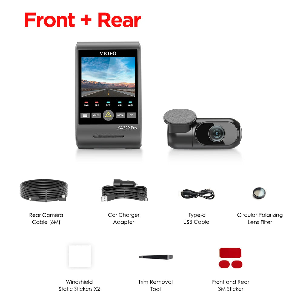 VIOFO A229 PRO 4K HDR Car Camera With SONY STARVIS 2 SENSOR Support Rear and Interior Dash Cam 24H Parking mode 5GHz Wi-Fi