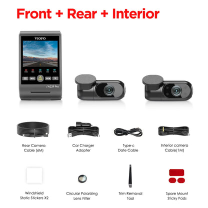 VIOFO A229 PRO 4K HDR Car Camera With SONY STARVIS 2 SENSOR Support Rear and Interior Dash Cam 24H Parking mode 5GHz Wi-Fi