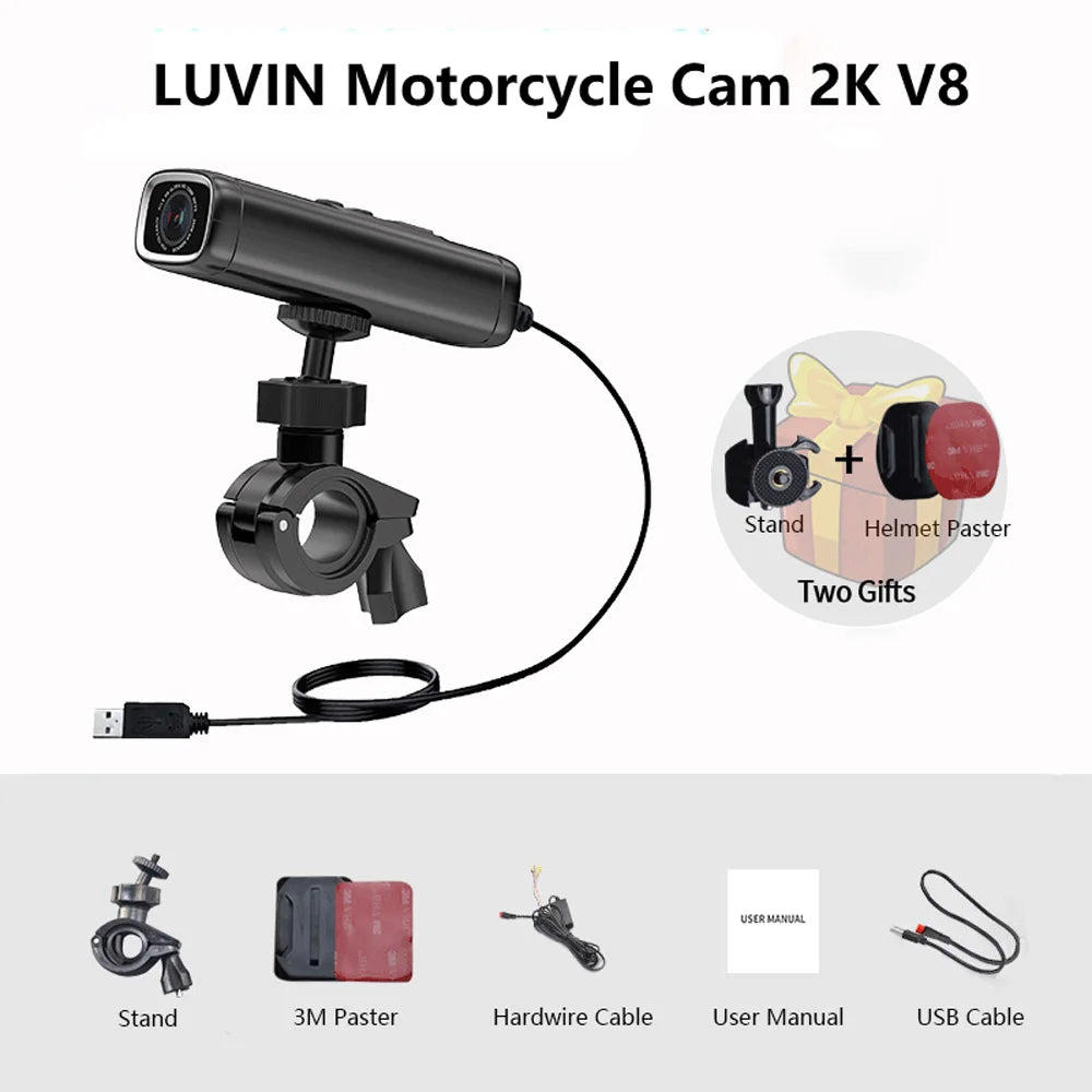 Motorcycle Camera Dash Cam Moto Dvr 1440P Video Recorder WiFi App Waterproof 2K Recording Night Vision for Motorcycle Luvin V8