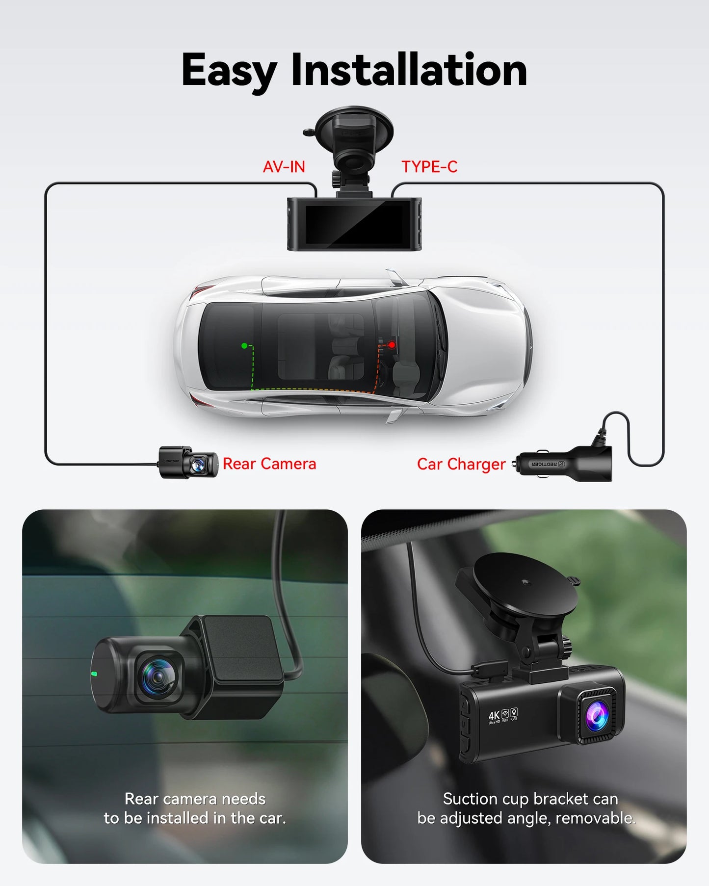 REDTIGER F7NP 4K+1080P Dash Camera for Cars 3.18” IPS Screen Built-in WiFi GPS Mini Dash Cam Recorder Dvr for 24H Parking Mode