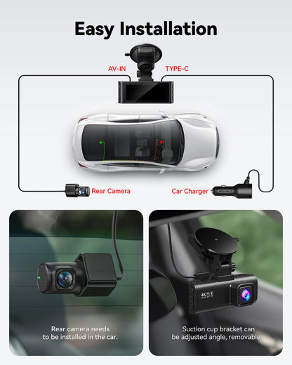 REDTIGER F7NP 4K+1080P Dash Camera for Cars 3.18” IPS Screen Built-in WiFi GPS Mini Dash Cam Recorder Dvr for 24H Parking Mode