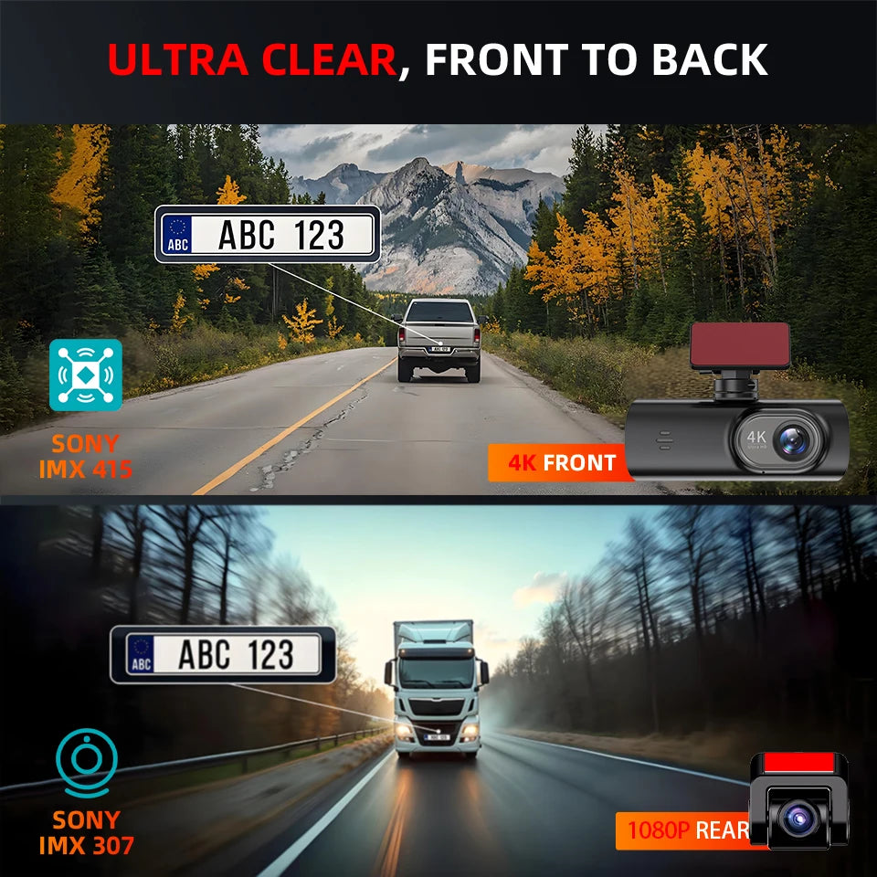 4K WIFI Dash Cam Mini CAR DVR Support Front and Rear Dual Lens 1080P Black Box Room Night Vision Camera Parking Monitor