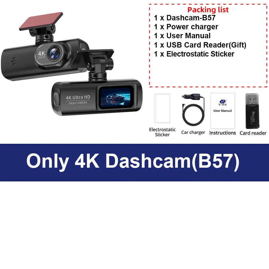 4K WIFI Dash Cam Mini CAR DVR Support Front and Rear Dual Lens 1080P Black Box Room Night Vision Camera Parking Monitor