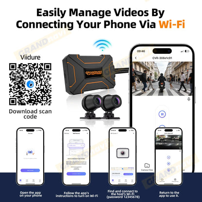 Motorcycle Dual DVR 1080P 2K Action Camera Recorder Front & Rearview Waterproof Motorcycle Dash Cam Night Vision Camera WiFi